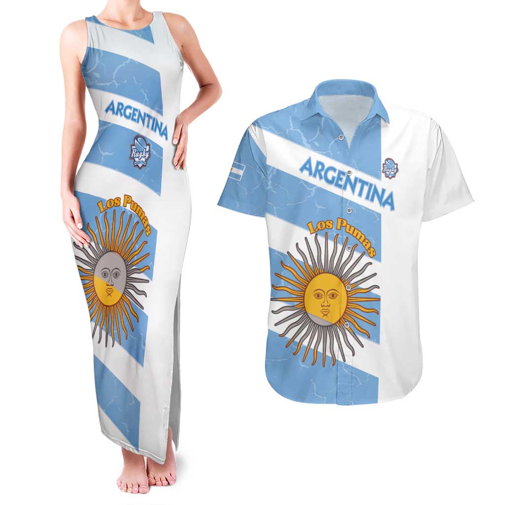 Argentina Rugby Custom Couples Matching Tank Maxi Dress and Hawaiian Shirt Go Los Pumas