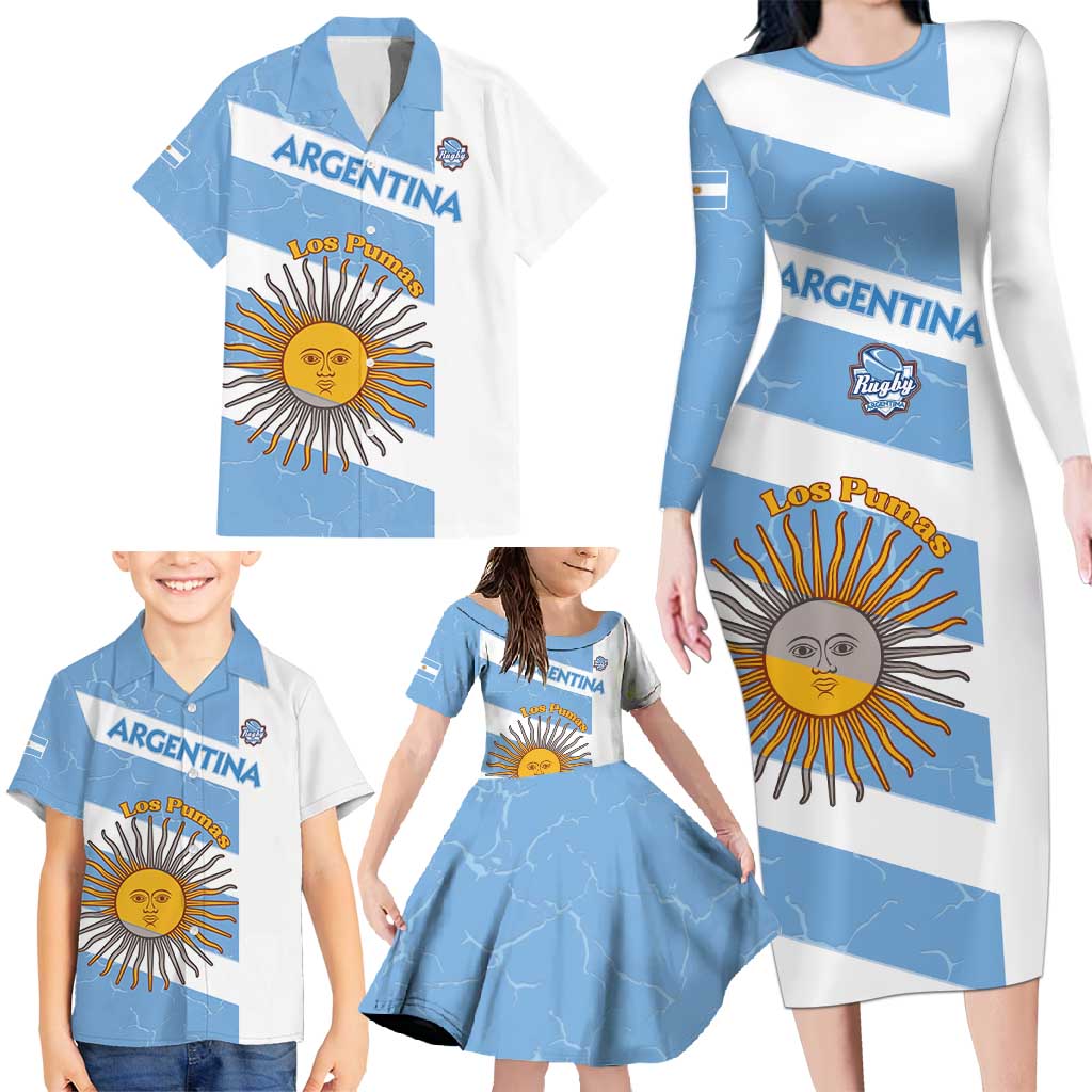 Argentina Rugby Custom Family Matching Long Sleeve Bodycon Dress and Hawaiian Shirt Go Los Pumas