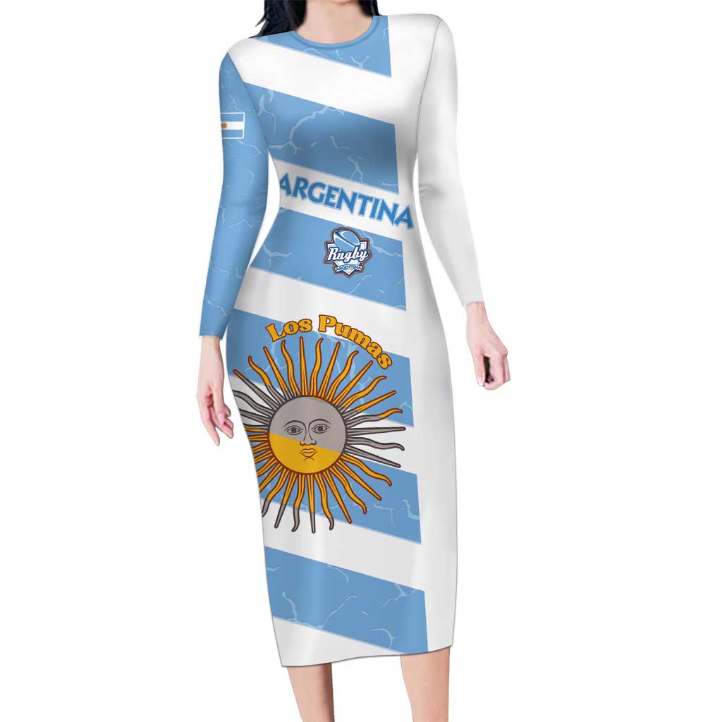 Argentina Rugby Custom Family Matching Long Sleeve Bodycon Dress and Hawaiian Shirt Go Los Pumas