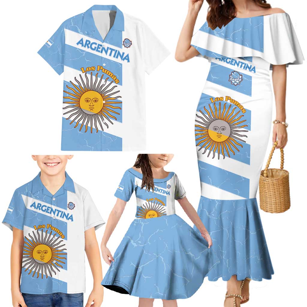 Argentina Rugby Custom Family Matching Mermaid Dress and Hawaiian Shirt Go Los Pumas