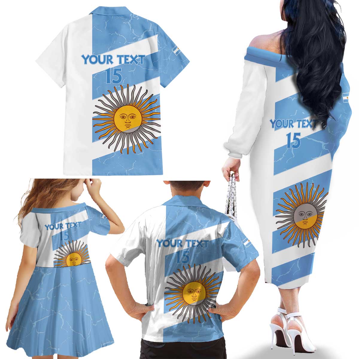 Argentina Rugby Custom Family Matching Off The Shoulder Long Sleeve Dress and Hawaiian Shirt Go Los Pumas