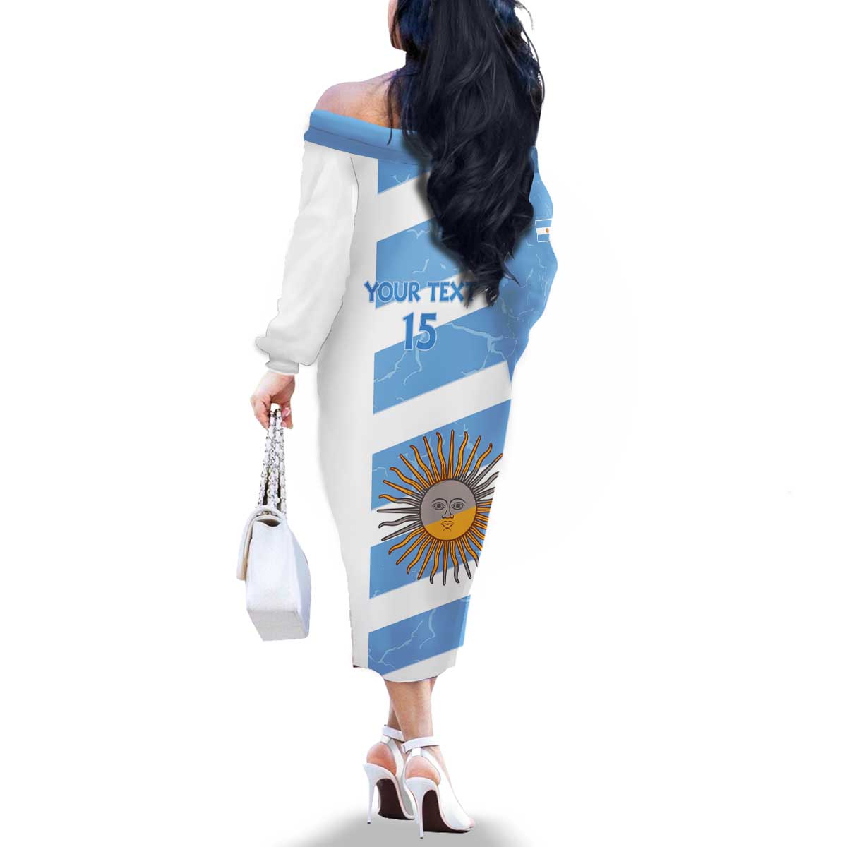 Argentina Rugby Custom Family Matching Off The Shoulder Long Sleeve Dress and Hawaiian Shirt Go Los Pumas
