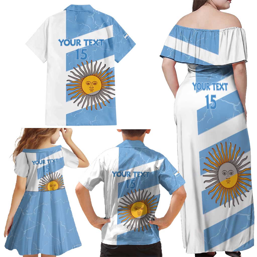 Argentina Rugby Custom Family Matching Off Shoulder Maxi Dress and Hawaiian Shirt Go Los Pumas