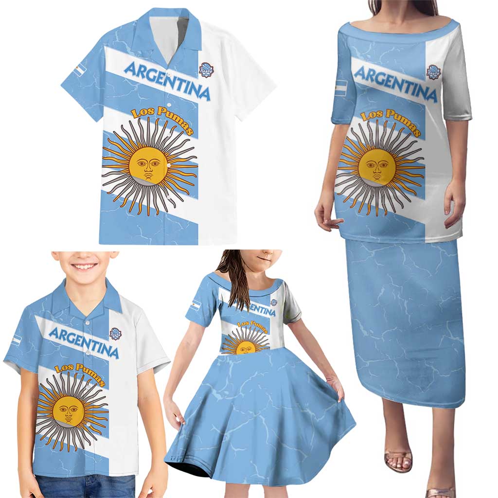 Argentina Rugby Custom Family Matching Puletasi and Hawaiian Shirt Go Los Pumas