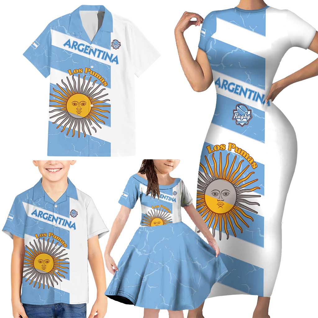 Argentina Rugby Custom Family Matching Short Sleeve Bodycon Dress and Hawaiian Shirt Go Los Pumas