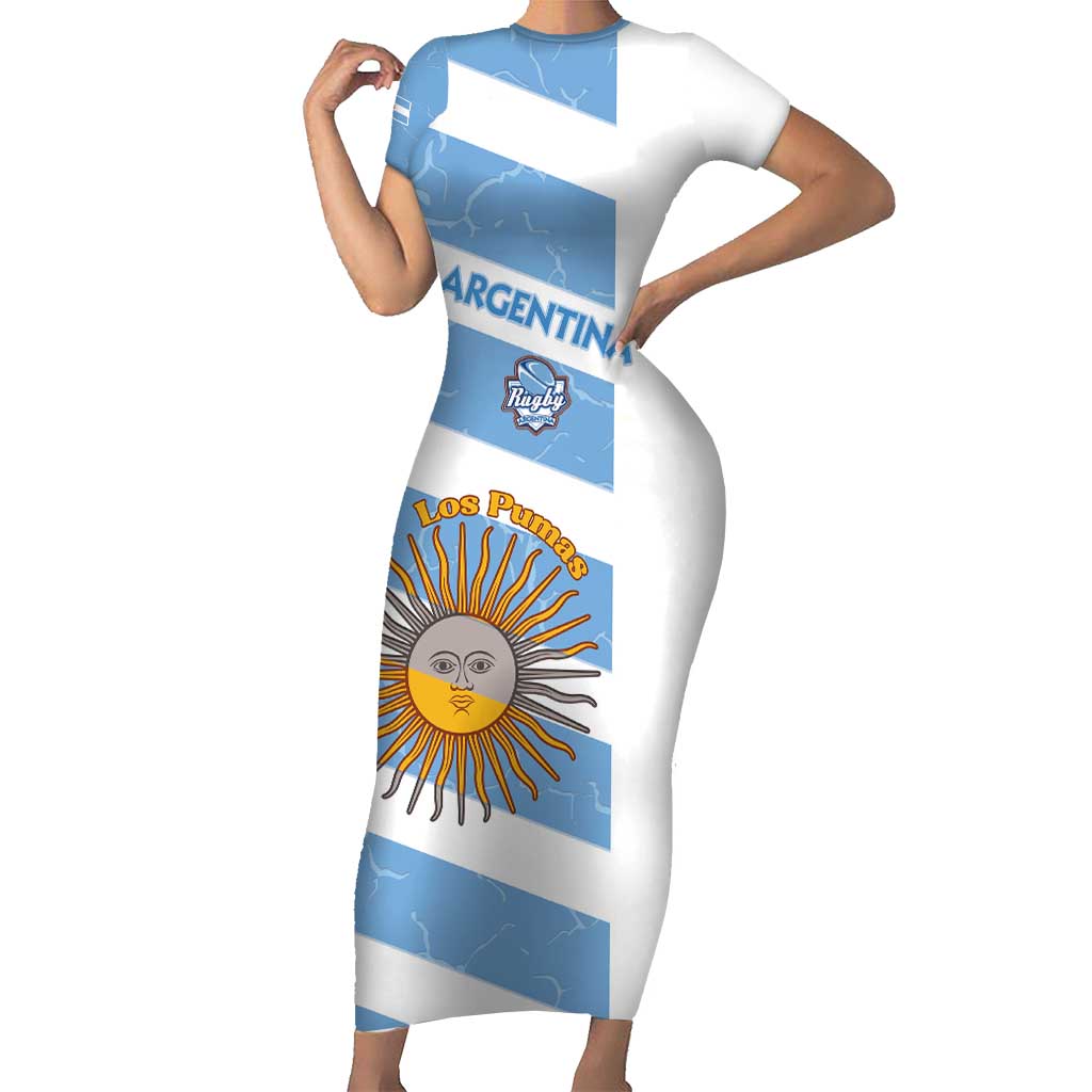 Argentina Rugby Custom Family Matching Short Sleeve Bodycon Dress and Hawaiian Shirt Go Los Pumas