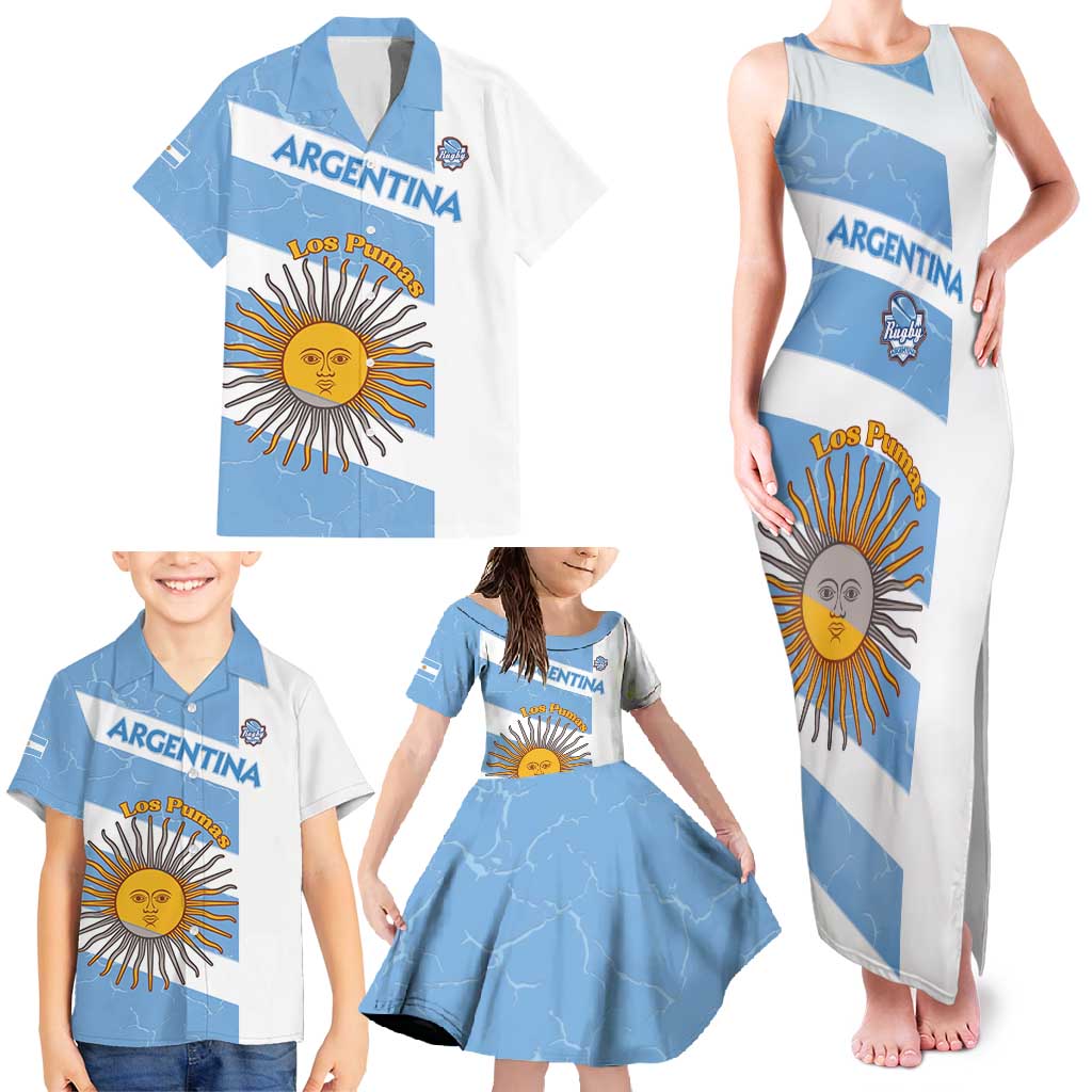 Argentina Rugby Custom Family Matching Tank Maxi Dress and Hawaiian Shirt Go Los Pumas