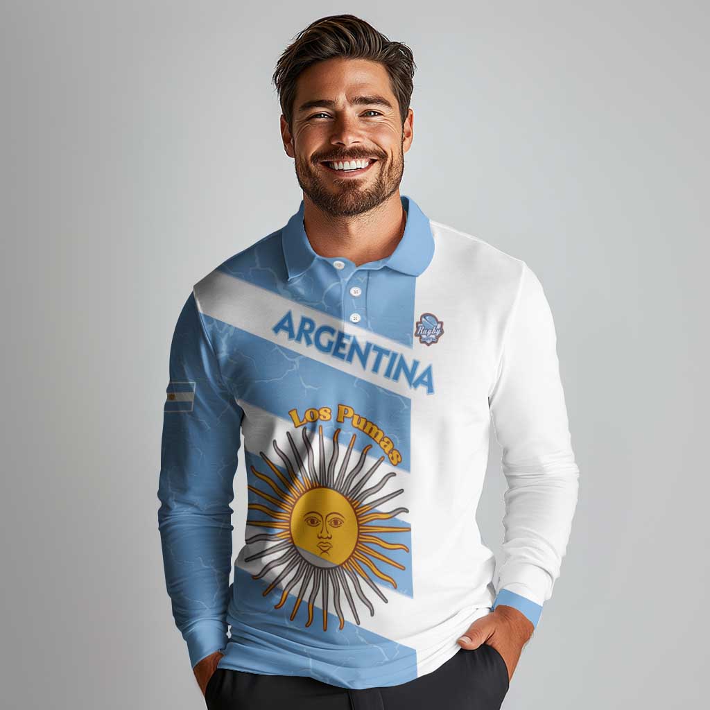 Argentina Rugby Custom Long Sleeve Polo Shirt Go Los Pumas