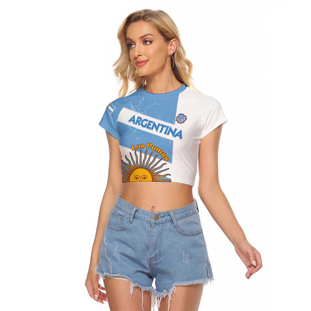 Argentina Rugby Custom Raglan Cropped T Shirt Go Los Pumas