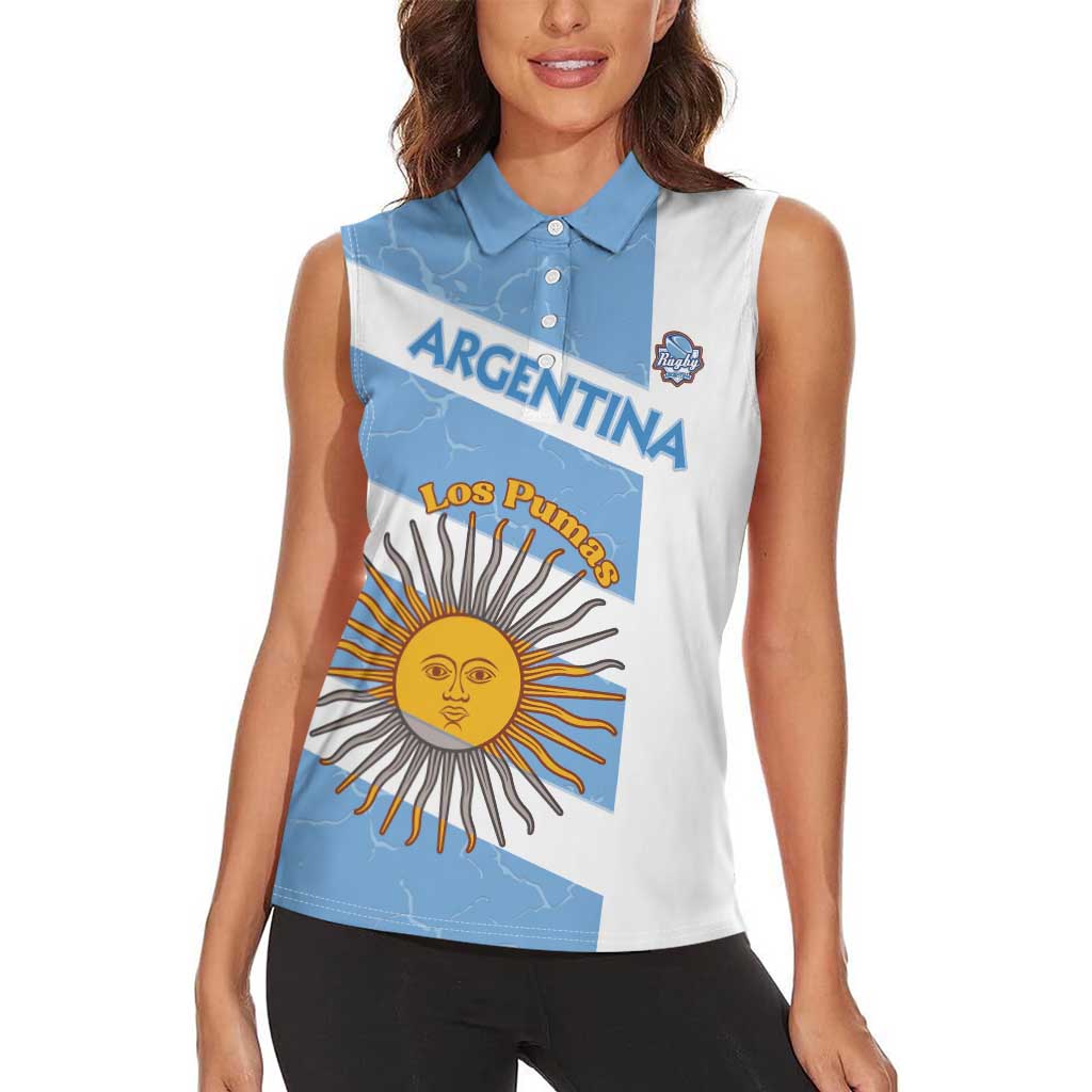 Argentina Rugby Custom Women Sleeveless Polo Shirt Go Los Pumas