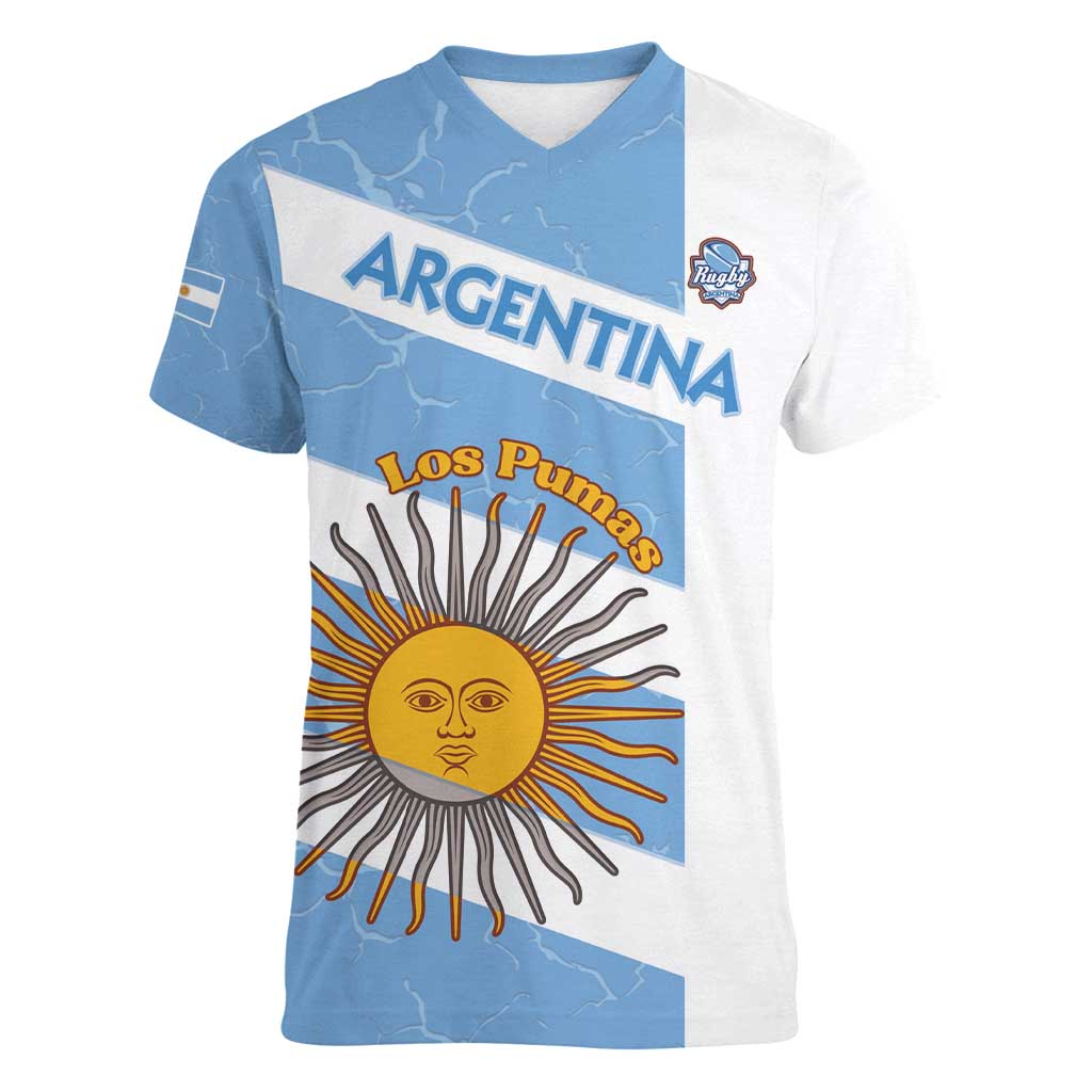 Argentina Rugby Custom Women V-Neck T-Shirt Go Los Pumas