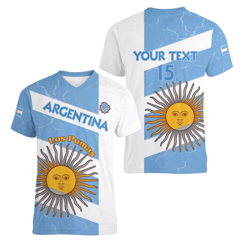 Argentina Rugby Custom Women V-Neck T-Shirt Go Los Pumas