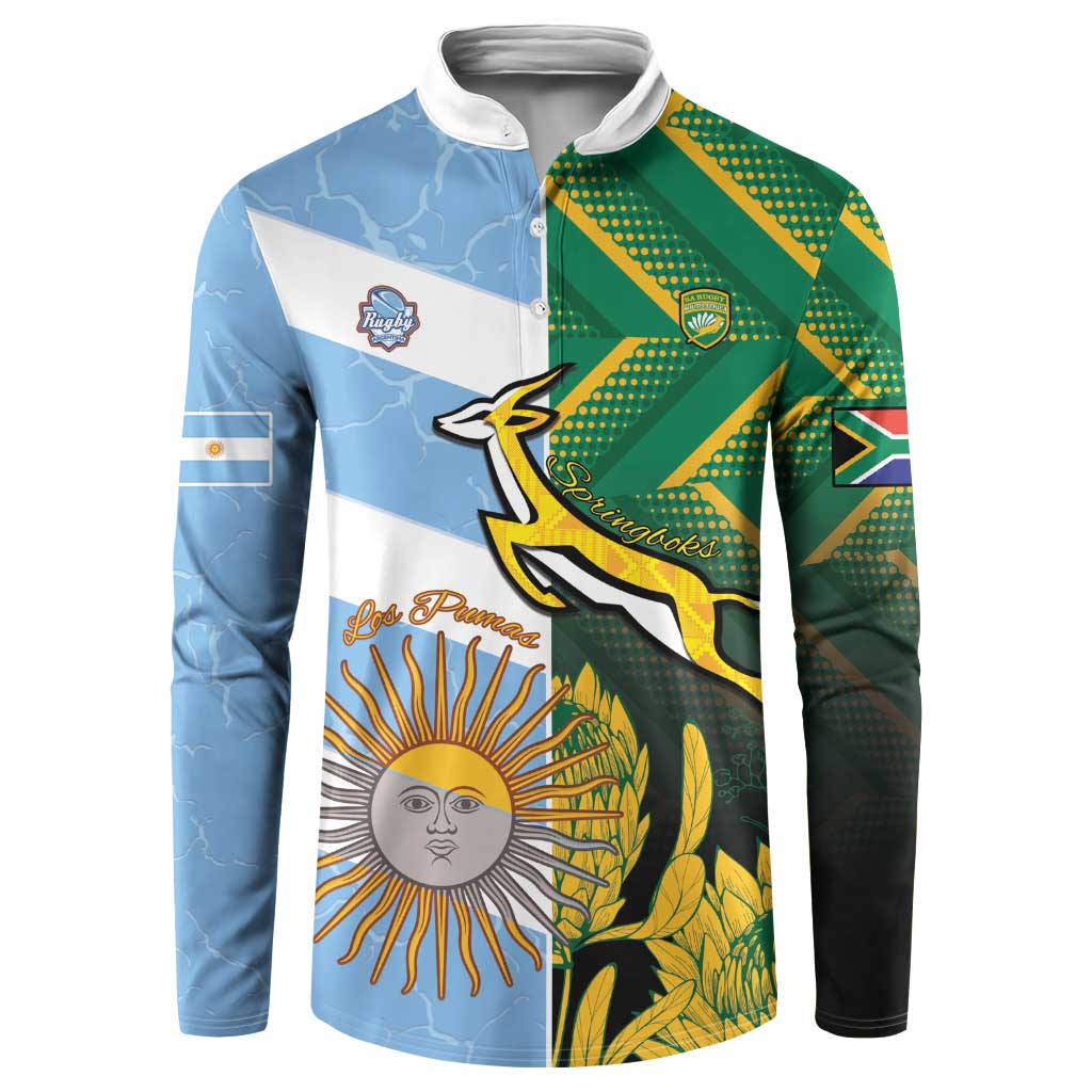 South Africa and Argentina Rugby Personalized Button Sweatshirt Springboks With Los Pumas
