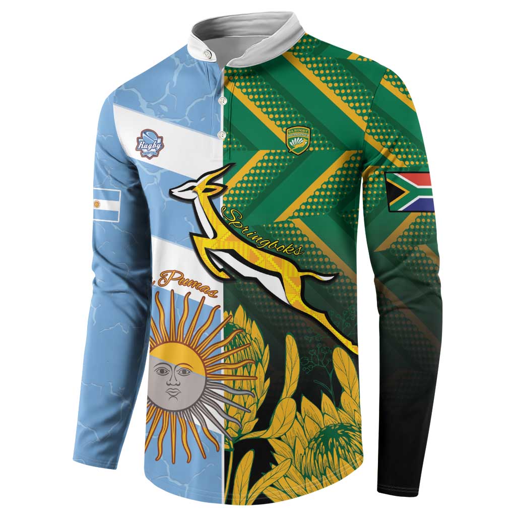 South Africa and Argentina Rugby Personalized Button Sweatshirt Springboks With Los Pumas