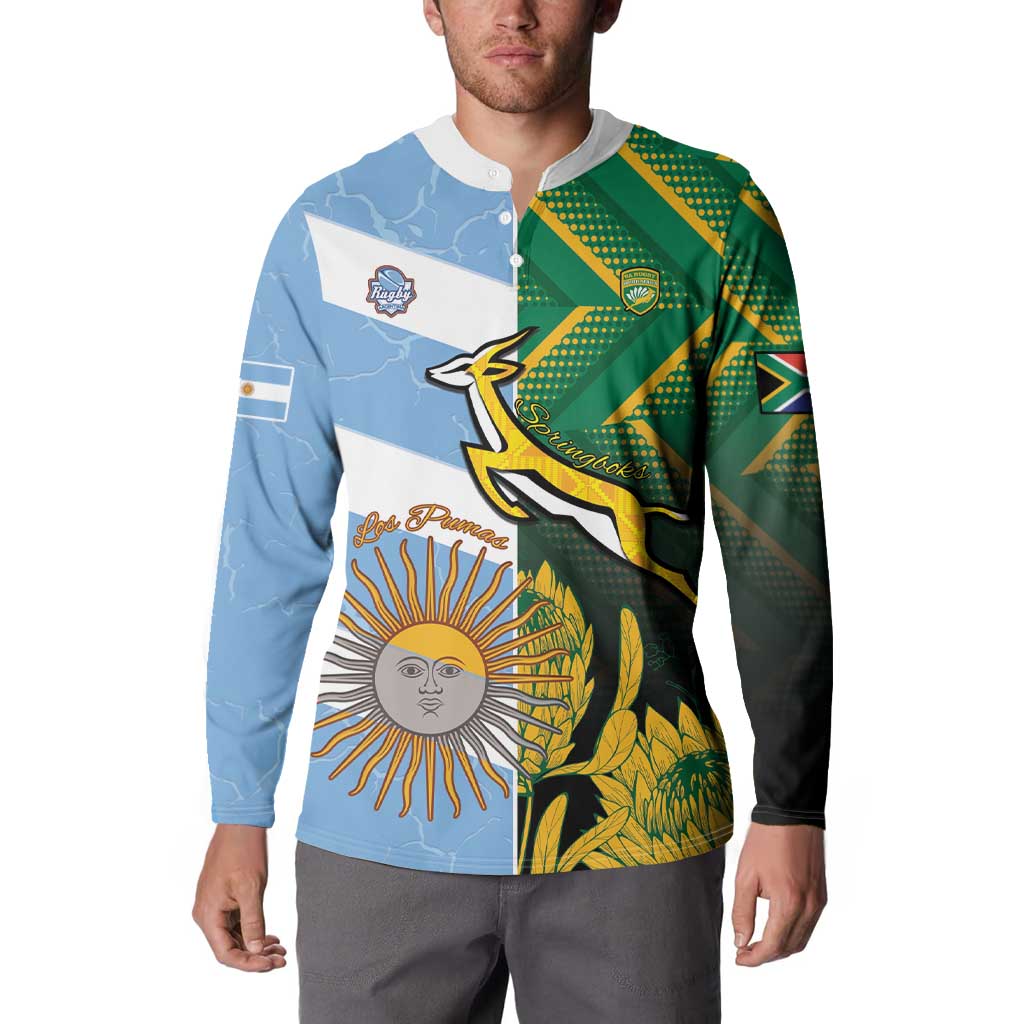 South Africa and Argentina Rugby Personalized Button Sweatshirt Springboks With Los Pumas