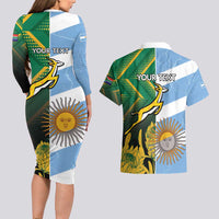 South Africa and Argentina Rugby Personalized Couples Matching Long Sleeve Bodycon Dress and Hawaiian Shirt Springboks With Los Pumas