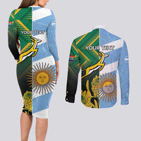 South Africa and Argentina Rugby Personalized Couples Matching Long Sleeve Bodycon Dress and Long Sleeve Button Shirt Springboks With Los Pumas