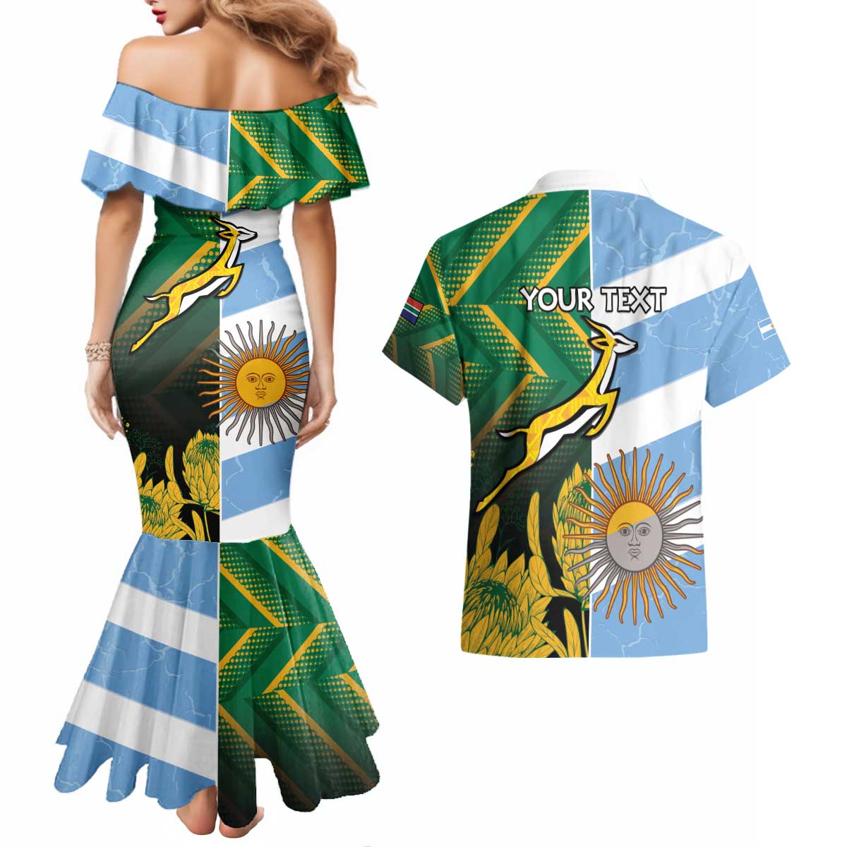South Africa and Argentina Rugby Personalized Couples Matching Mermaid Dress and Hawaiian Shirt Springboks With Los Pumas
