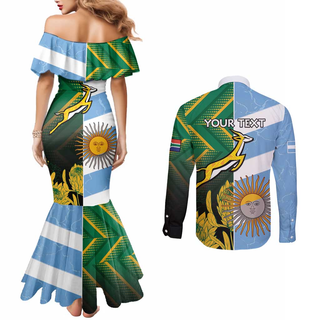 South Africa and Argentina Rugby Personalized Couples Matching Mermaid Dress and Long Sleeve Button Shirt Springboks With Los Pumas