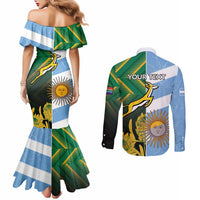 South Africa and Argentina Rugby Personalized Couples Matching Mermaid Dress and Long Sleeve Button Shirt Springboks With Los Pumas
