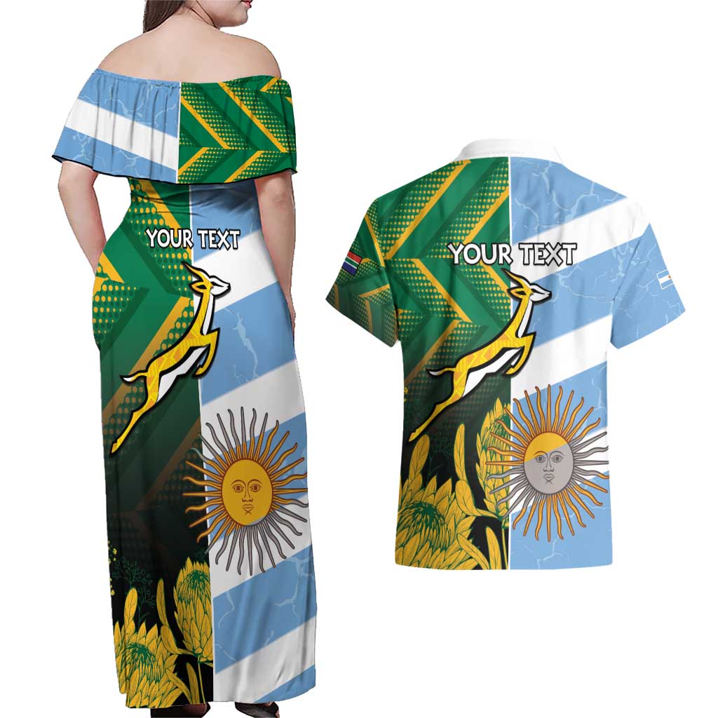 South Africa and Argentina Rugby Personalized Couples Matching Off Shoulder Maxi Dress and Hawaiian Shirt Springboks With Los Pumas