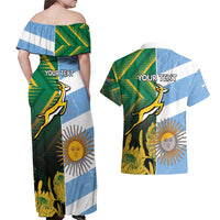 South Africa and Argentina Rugby Personalized Couples Matching Off Shoulder Maxi Dress and Hawaiian Shirt Springboks With Los Pumas