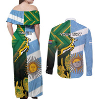 South Africa and Argentina Rugby Personalized Couples Matching Off Shoulder Maxi Dress and Long Sleeve Button Shirt Springboks With Los Pumas