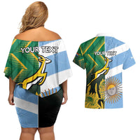South Africa and Argentina Rugby Personalized Couples Matching Off Shoulder Short Dress and Hawaiian Shirt Springboks With Los Pumas