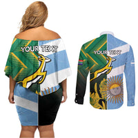 South Africa and Argentina Rugby Personalized Couples Matching Off Shoulder Short Dress and Long Sleeve Button Shirt Springboks With Los Pumas