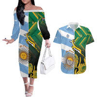 South Africa and Argentina Rugby Personalized Couples Matching Off The Shoulder Long Sleeve Dress and Hawaiian Shirt Springboks With Los Pumas