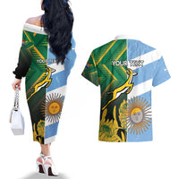 South Africa and Argentina Rugby Personalized Couples Matching Off The Shoulder Long Sleeve Dress and Hawaiian Shirt Springboks With Los Pumas