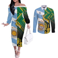 South Africa and Argentina Rugby Personalized Couples Matching Off The Shoulder Long Sleeve Dress and Long Sleeve Button Shirt Springboks With Los Pumas