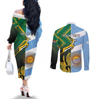 South Africa and Argentina Rugby Personalized Couples Matching Off The Shoulder Long Sleeve Dress and Long Sleeve Button Shirt Springboks With Los Pumas