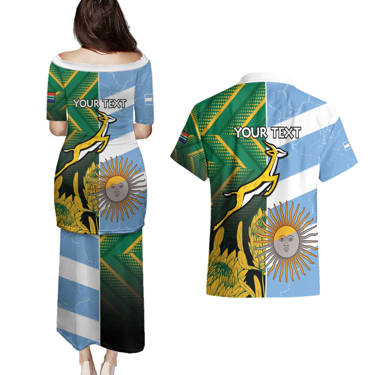 South Africa and Argentina Rugby Personalized Couples Matching Puletasi and Hawaiian Shirt Springboks With Los Pumas