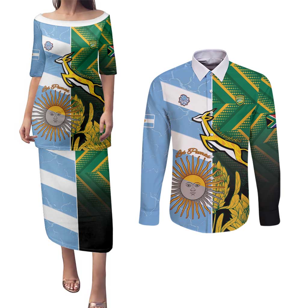 South Africa and Argentina Rugby Personalized Couples Matching Puletasi and Long Sleeve Button Shirt Springboks With Los Pumas