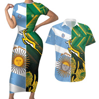 South Africa and Argentina Rugby Personalized Couples Matching Short Sleeve Bodycon Dress and Hawaiian Shirt Springboks With Los Pumas