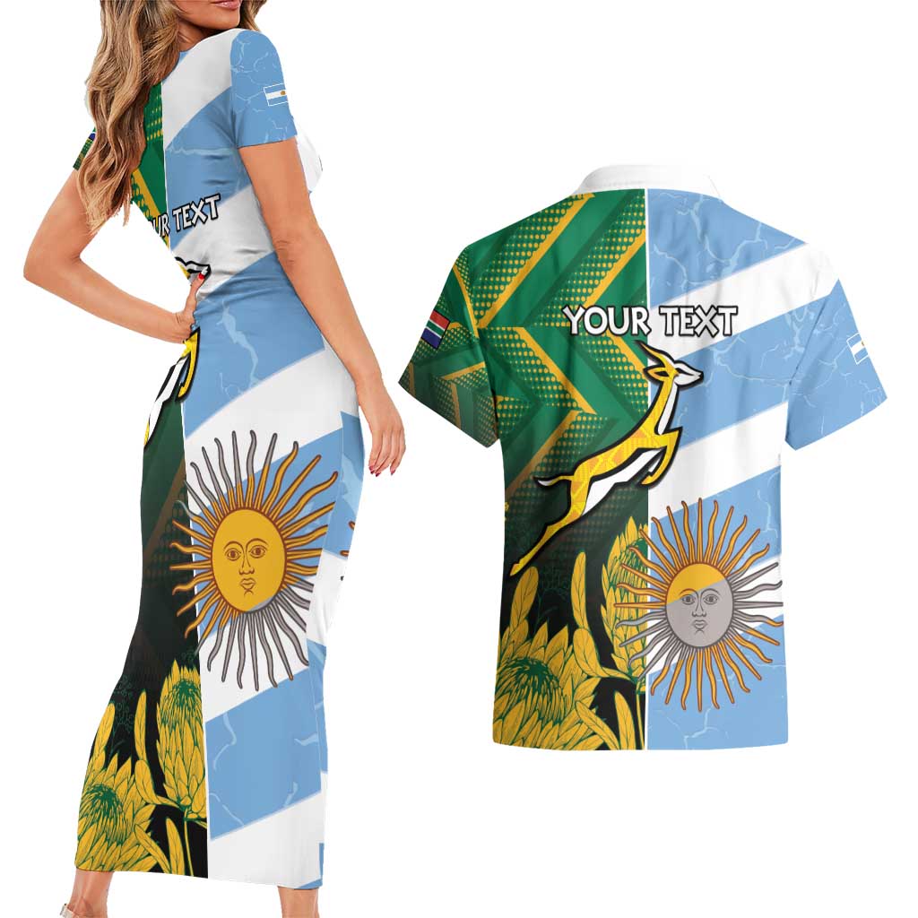 South Africa and Argentina Rugby Personalized Couples Matching Short Sleeve Bodycon Dress and Hawaiian Shirt Springboks With Los Pumas