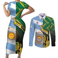 South Africa and Argentina Rugby Personalized Couples Matching Short Sleeve Bodycon Dress and Long Sleeve Button Shirt Springboks With Los Pumas