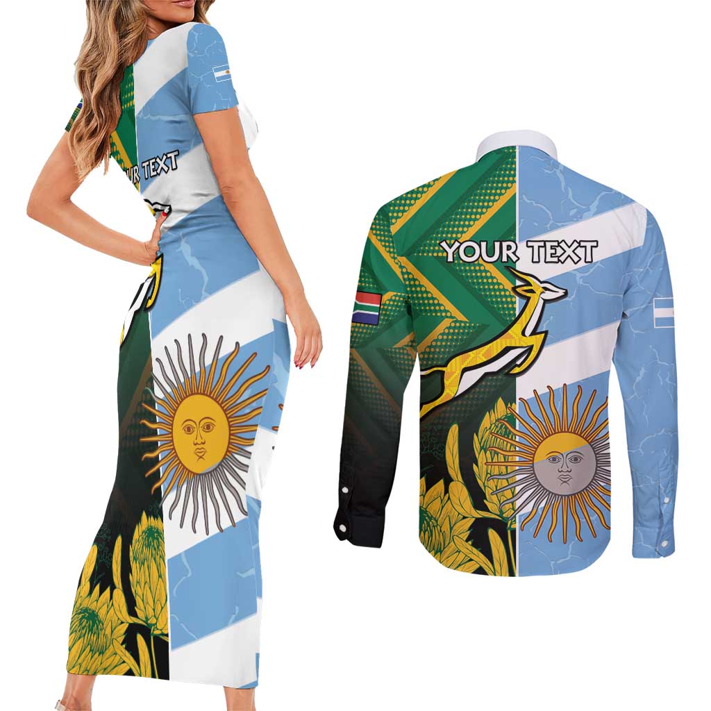 South Africa and Argentina Rugby Personalized Couples Matching Short Sleeve Bodycon Dress and Long Sleeve Button Shirt Springboks With Los Pumas