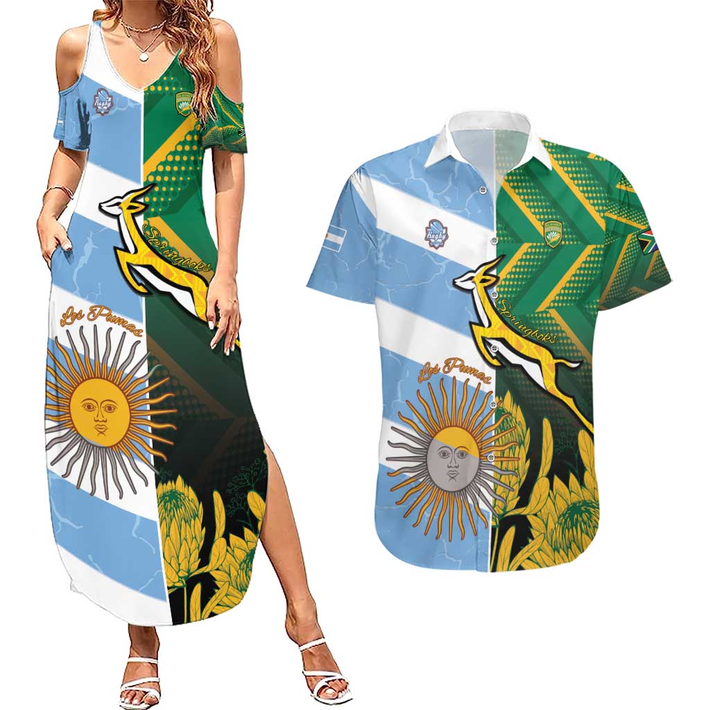South Africa and Argentina Rugby Personalized Couples Matching Summer Maxi Dress and Hawaiian Shirt Springboks With Los Pumas