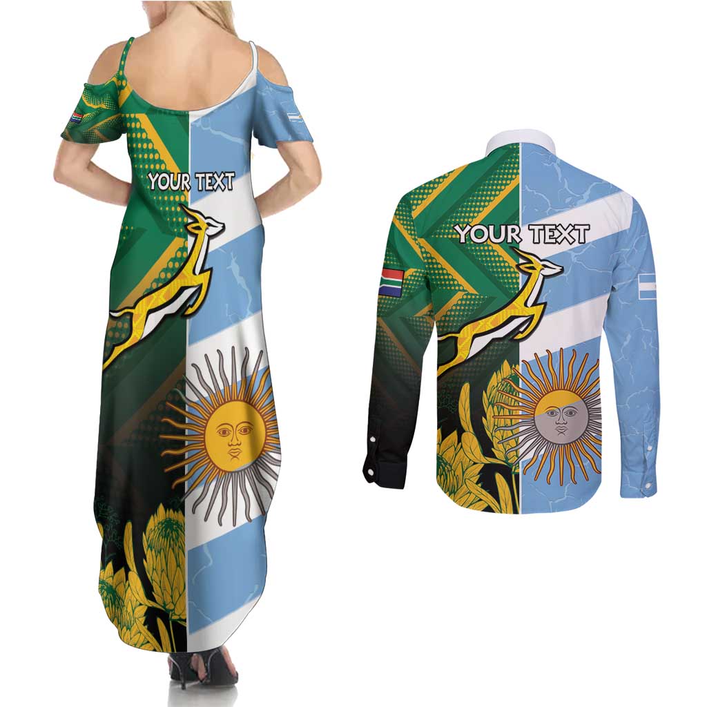 South Africa and Argentina Rugby Personalized Couples Matching Summer Maxi Dress and Long Sleeve Button Shirt Springboks With Los Pumas