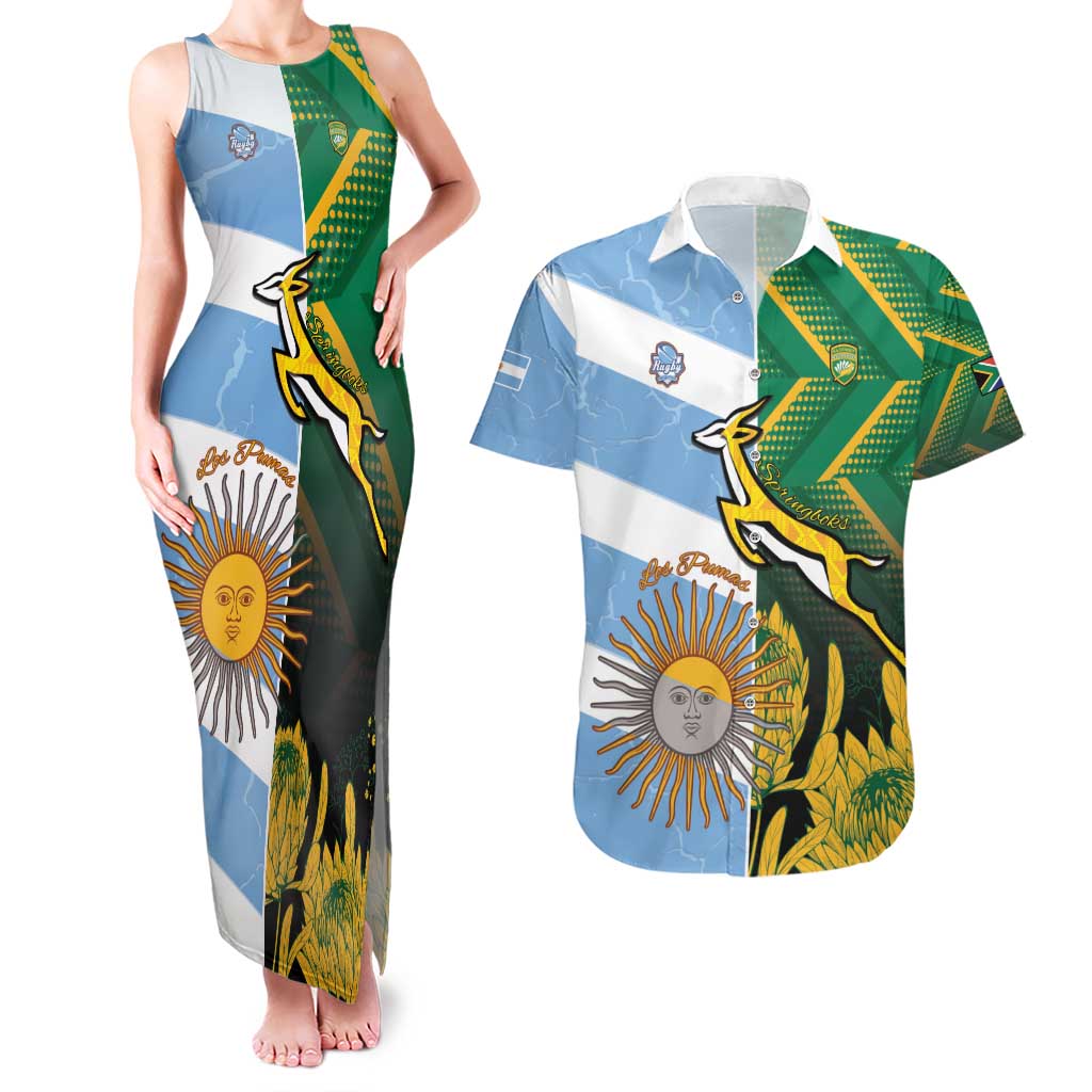 South Africa and Argentina Rugby Personalized Couples Matching Tank Maxi Dress and Hawaiian Shirt Springboks With Los Pumas
