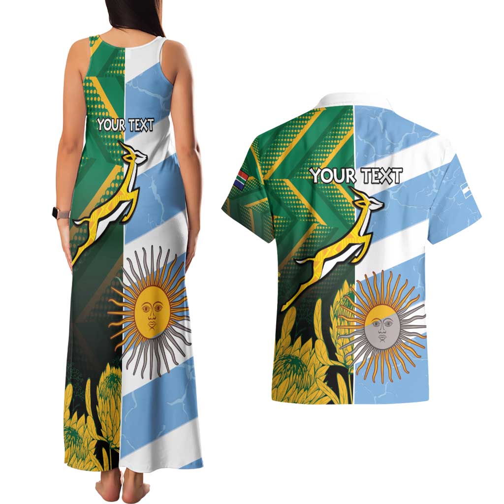 South Africa and Argentina Rugby Personalized Couples Matching Tank Maxi Dress and Hawaiian Shirt Springboks With Los Pumas
