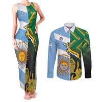 South Africa and Argentina Rugby Personalized Couples Matching Tank Maxi Dress and Long Sleeve Button Shirt Springboks With Los Pumas