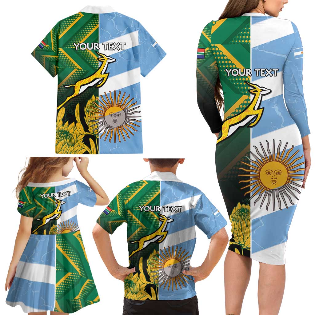 South Africa and Argentina Rugby Personalized Family Matching Long Sleeve Bodycon Dress and Hawaiian Shirt Springboks With Los Pumas
