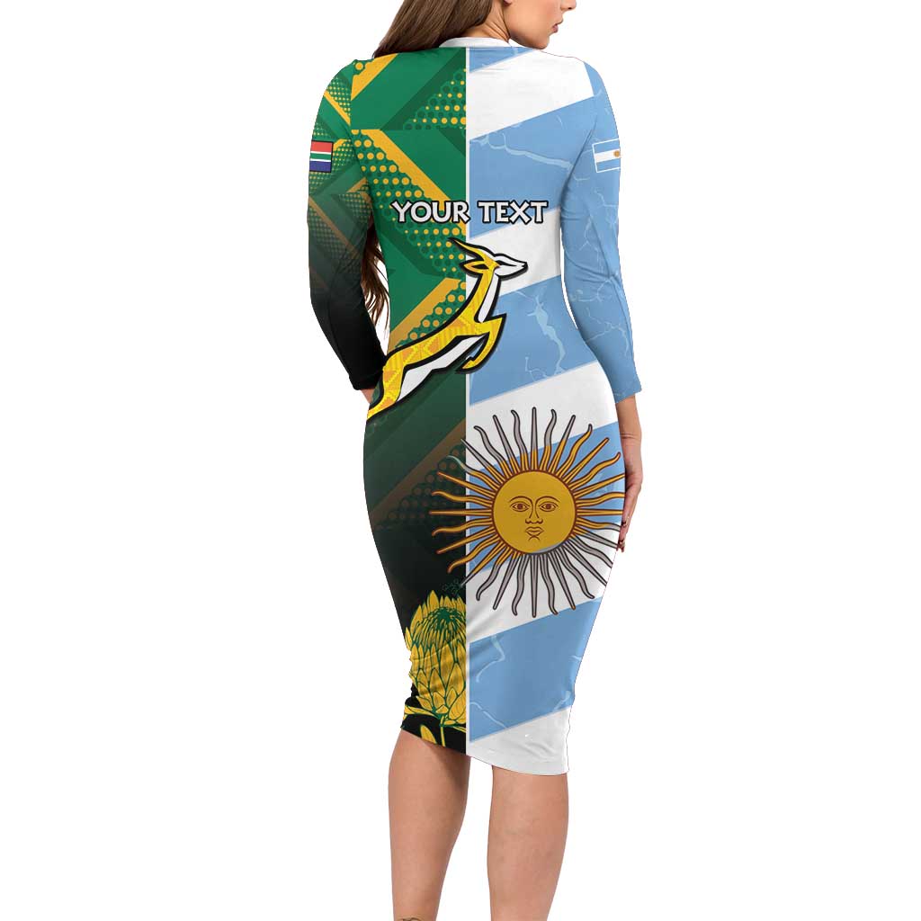 South Africa and Argentina Rugby Personalized Family Matching Long Sleeve Bodycon Dress and Hawaiian Shirt Springboks With Los Pumas