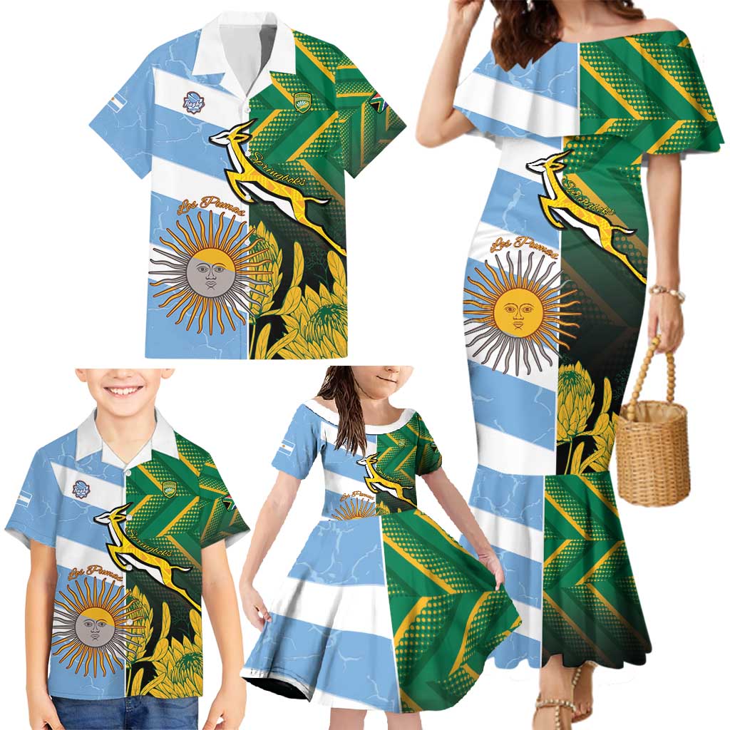 South Africa and Argentina Rugby Personalized Family Matching Mermaid Dress and Hawaiian Shirt Springboks With Los Pumas