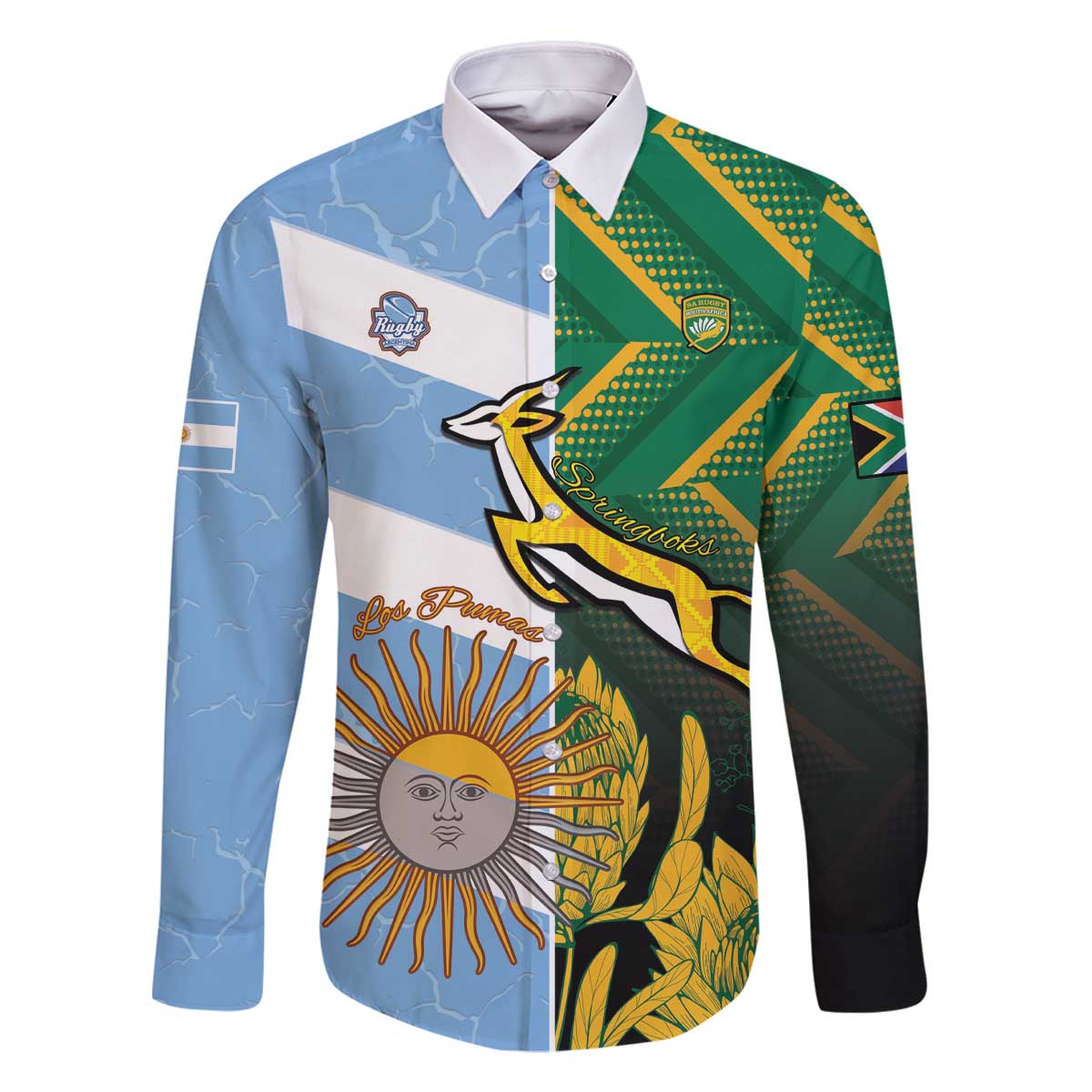 South Africa and Argentina Rugby Personalized Family Matching Off The Shoulder Long Sleeve Dress and Hawaiian Shirt Springboks With Los Pumas