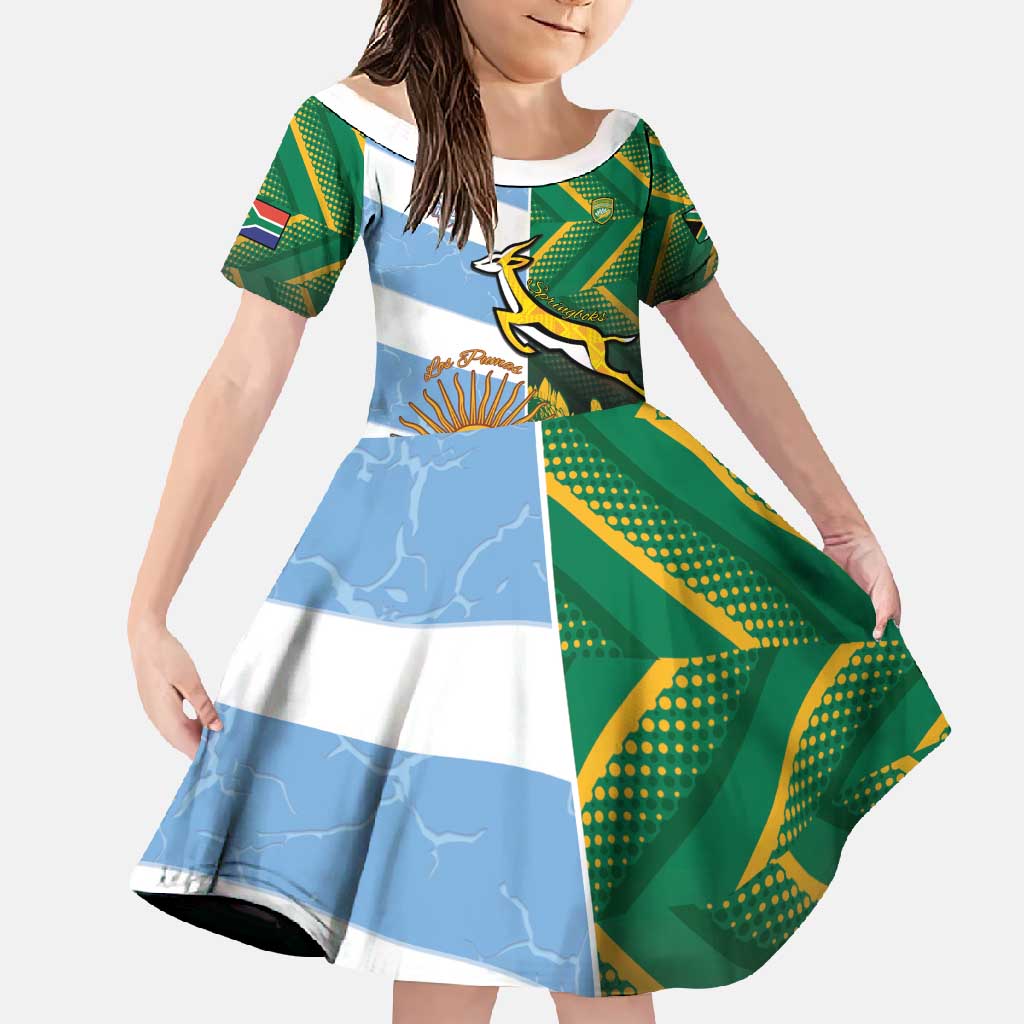 South Africa and Argentina Rugby Personalized Family Matching Off Shoulder Maxi Dress and Hawaiian Shirt Springboks With Los Pumas