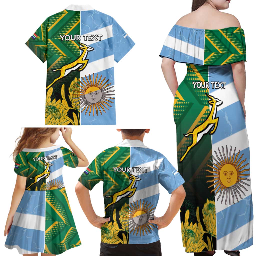 South Africa and Argentina Rugby Personalized Family Matching Off Shoulder Maxi Dress and Hawaiian Shirt Springboks With Los Pumas